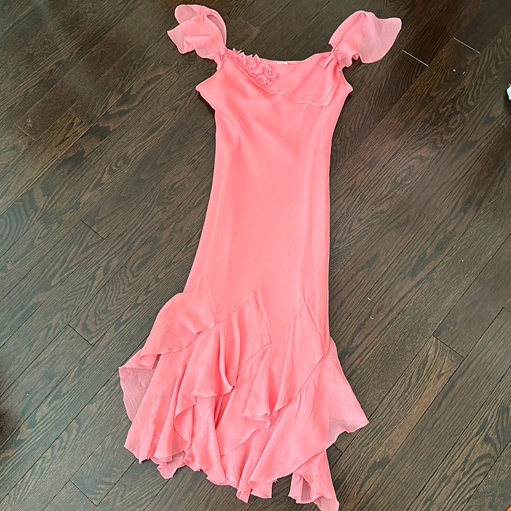 PRÉCIS Petite 100% silk summer dress in dusky pink.